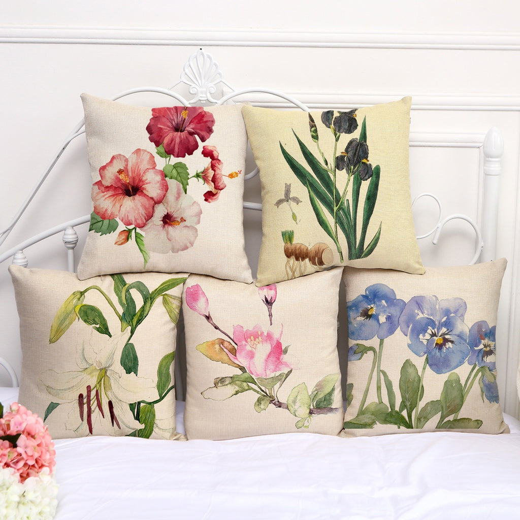 Kissenhülle mit Tuschemalerei Blumen & Pflanzen