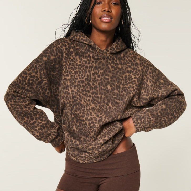 Kapuzen-Sweatshirt mit Leopardenmuster