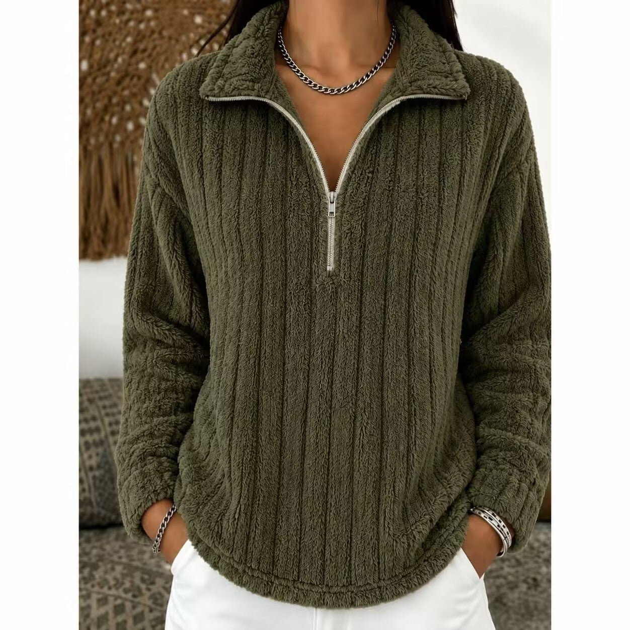 Plüsch-Kapuzenpullover mit Reissverschluss