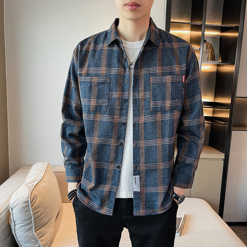 Herren Langarmhemd mit Plaid-Muster