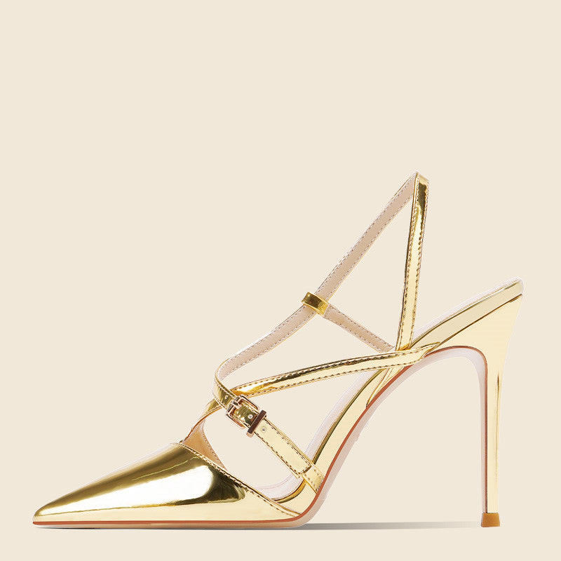 Einfarbige High-Heel-Sandalen aus Mikrofaser-Leder – Bild 4 | LuxeStyle