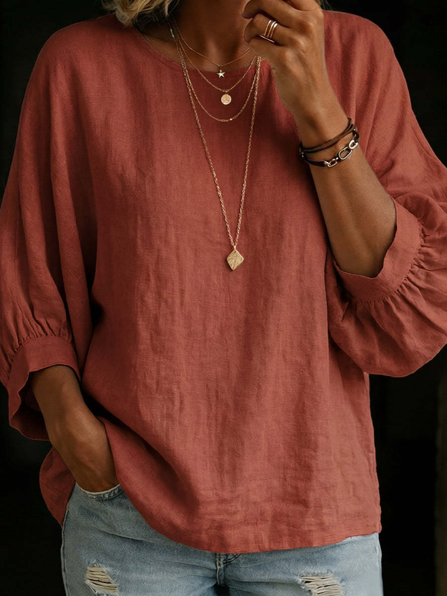 Lässiges Damen-Shirt mit Rundhals und 3/4-Ärmeln