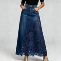 Langer Bodycon-Jeansrock mit Spitze