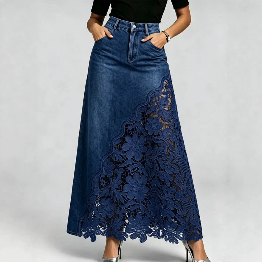 Waschjeans Rock mit Spitze