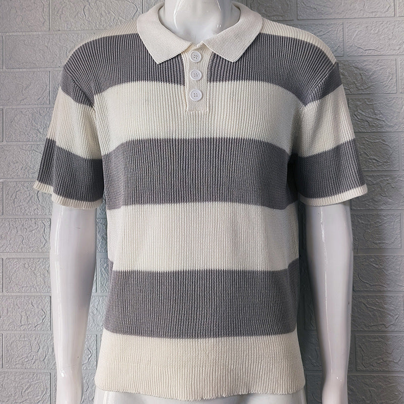 Kurzarm-Strickpullover mit Reverskragen