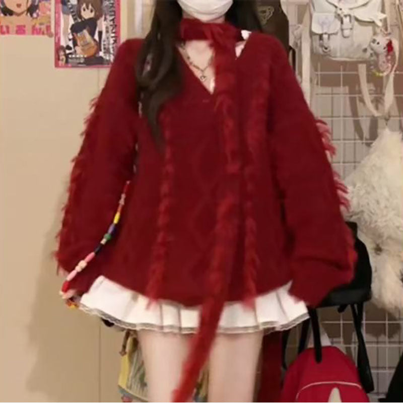 Roter Pullover mit V-Ausschnitt