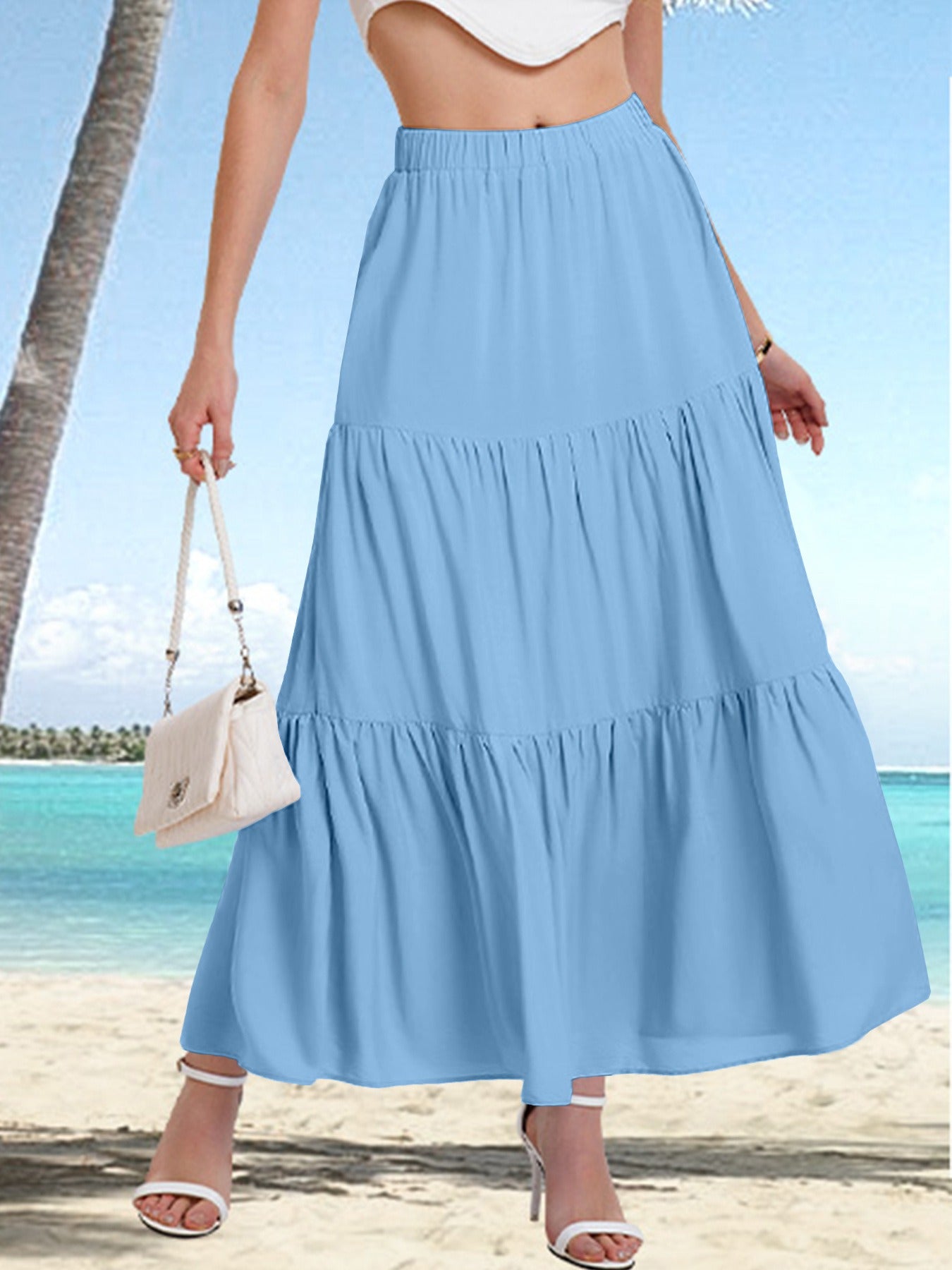 High Waist A-Linien Midi-Jupe mit Kordelzug – Ansicht 4