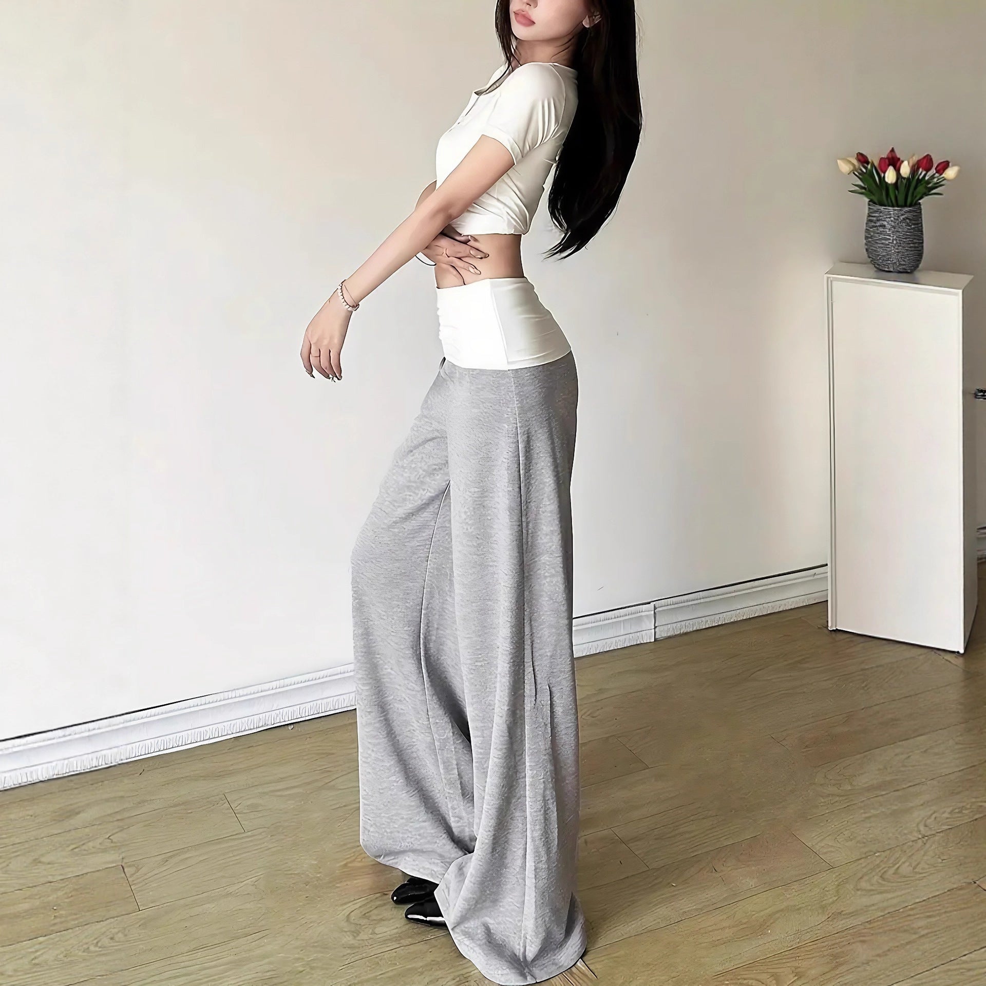 Hellegraue Slimming Wide Leg Hose