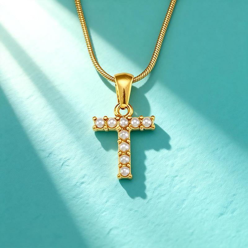 18K Gold Perlenkette mit Buchstaben-Anhänger