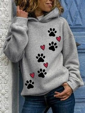 Tulpen-Print & Kartoon Schädel Hoodie Damen Herbst
