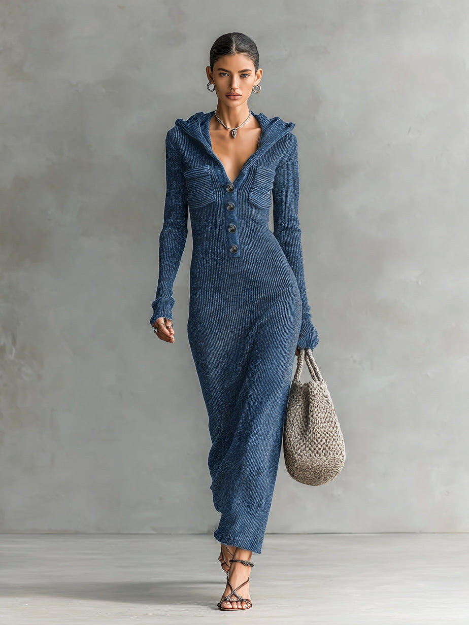 Strickkleid Slim-Fit mit Kapuze und Halbrock