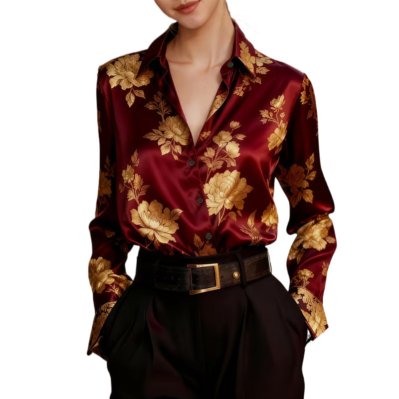 Damen Langarm-Satinhemd mit Druck – Bild 4 | LuxeStyle