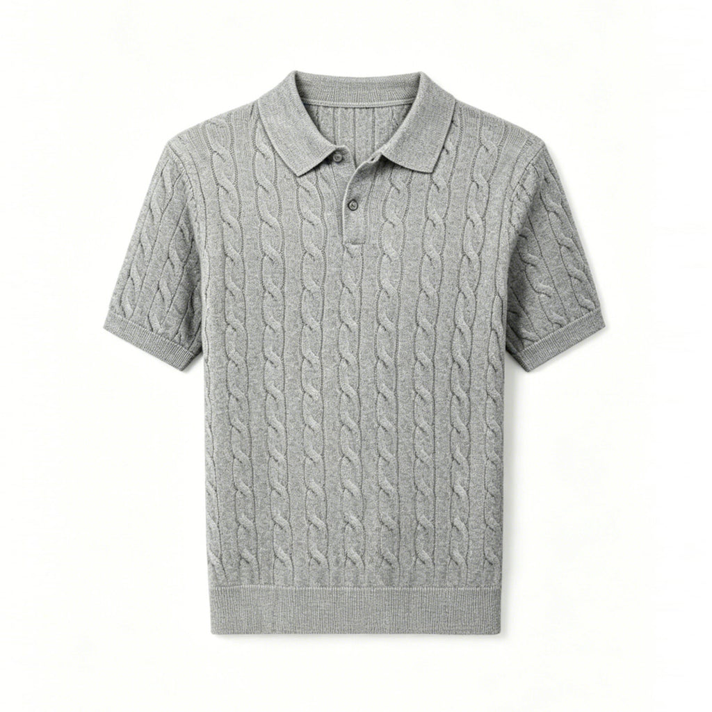 Polo-Shirt Herren Kurzarm Strick Zopfmuster