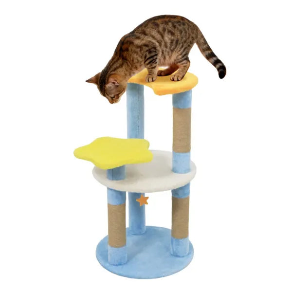 Mond & Sterne Katzenbaum mit 4 Ebenen – Blau