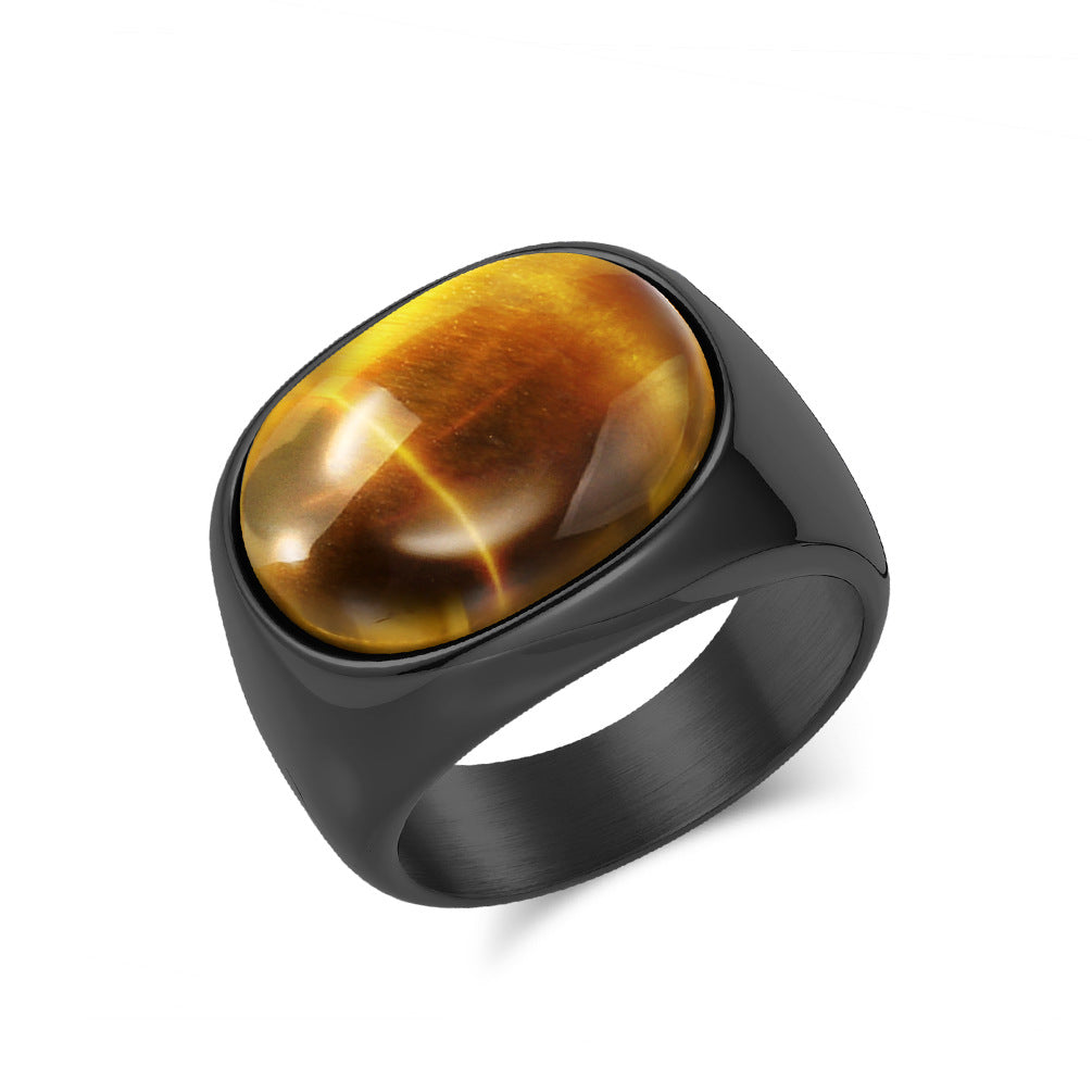 Titanstahl-Ring mit Tigerauge oder Onyx – Bild 2 | LuxeStyle