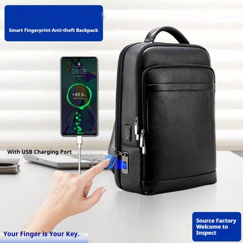 Smart-Fingerprint-Rucksack aus Vollnarbenleder – Bild 4 | LuxeStyle