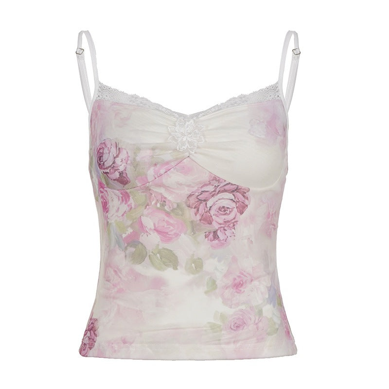Damen-Transparent-Top mit Print-Trägern