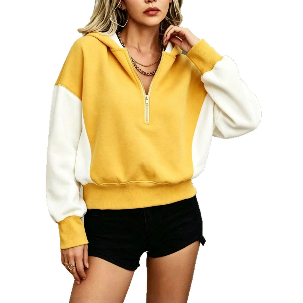 Color-Block Kapuzen-Sweatshirt mit halbem Reissverschluss