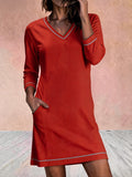 V-Ausschnitt 3/4-Arm Minikleid