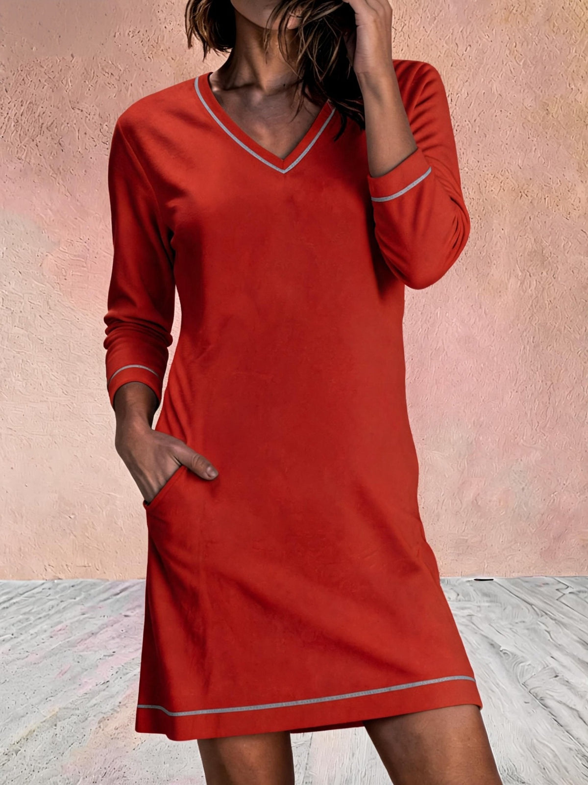 V-Ausschnitt 3/4-Arm Minikleid