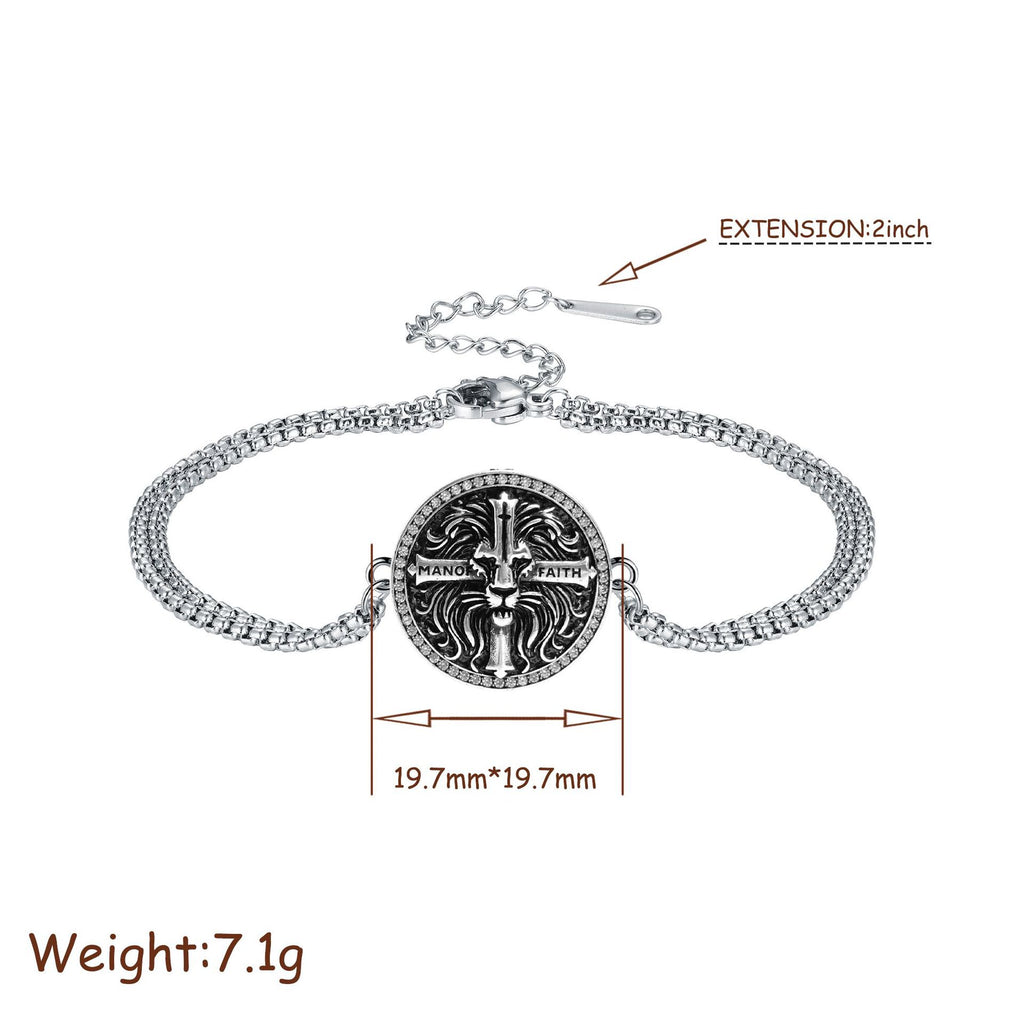 Retro-Armband mit Löwenkopf und Kreuz