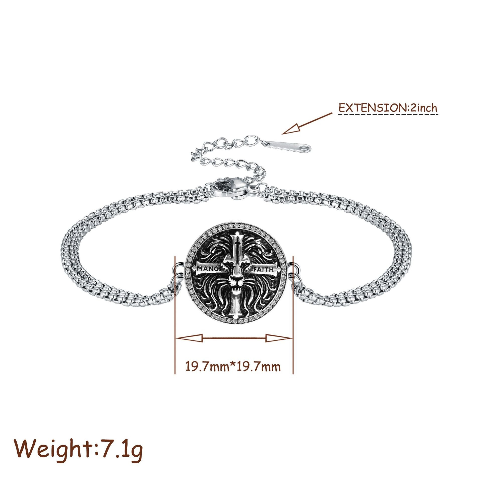 Retro-Armband mit Löwenkopf und Kreuz