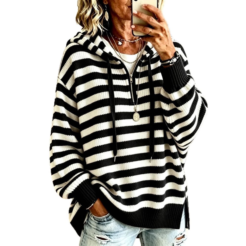 Gestreifter Half-Zip Pullover mit Stehkragen