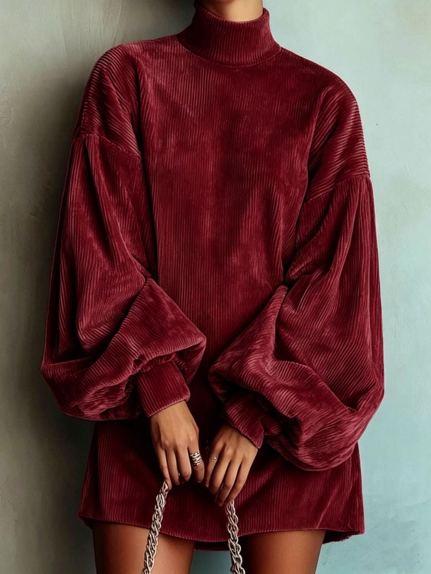 Loose-fit Langarm-Kleid mit Puffärmeln