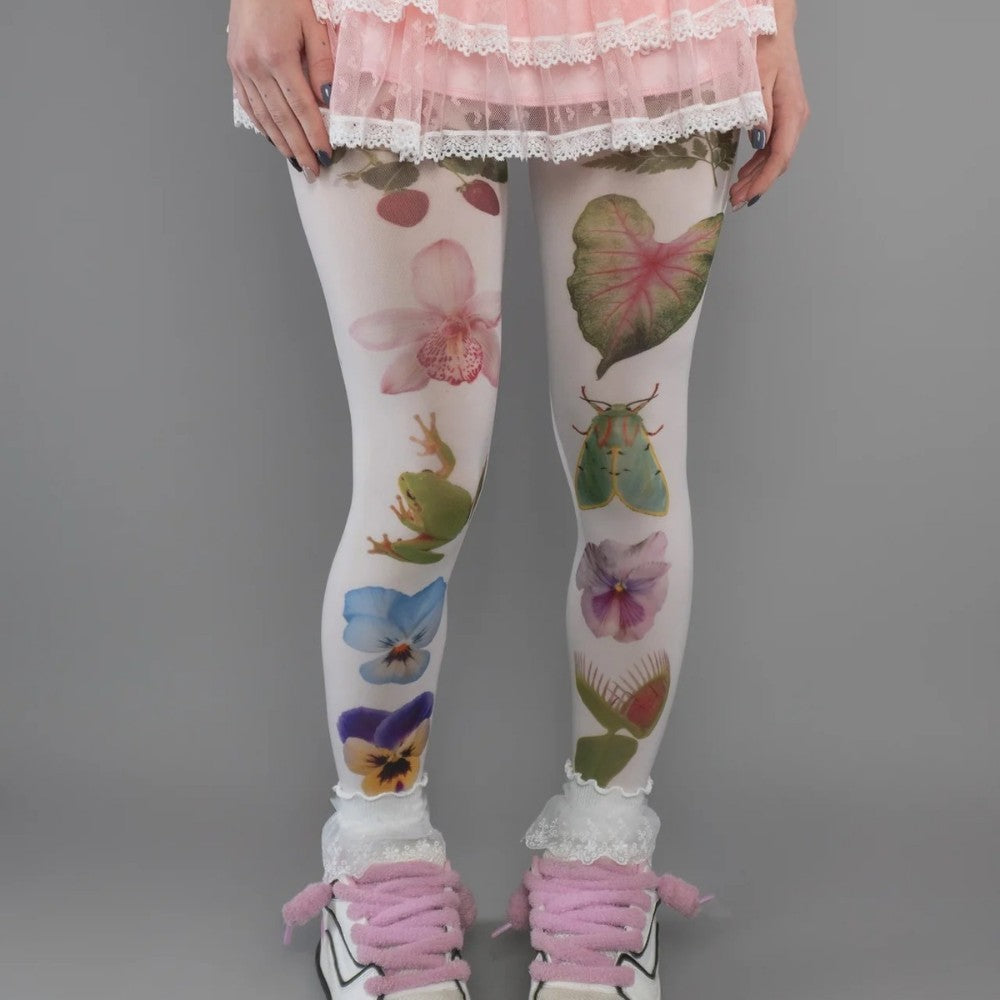Samt-Strumpfhose mit Pflanzenmuster