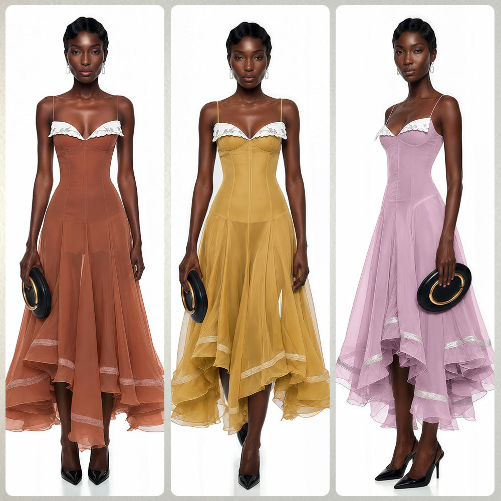 Elegantes Asymmetrisches Wave-Hemd Kleid