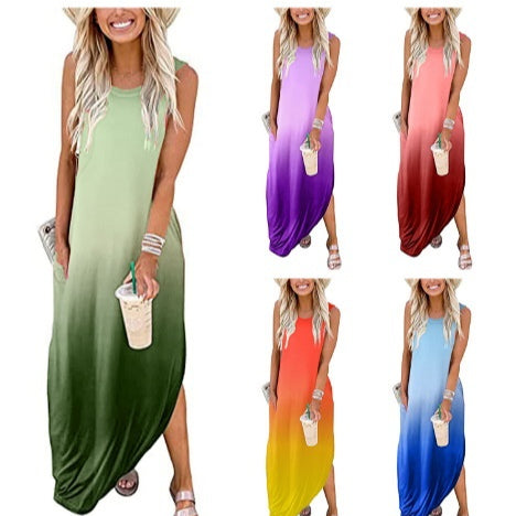 Langes Kleid mit Farbverlauf und Taschen