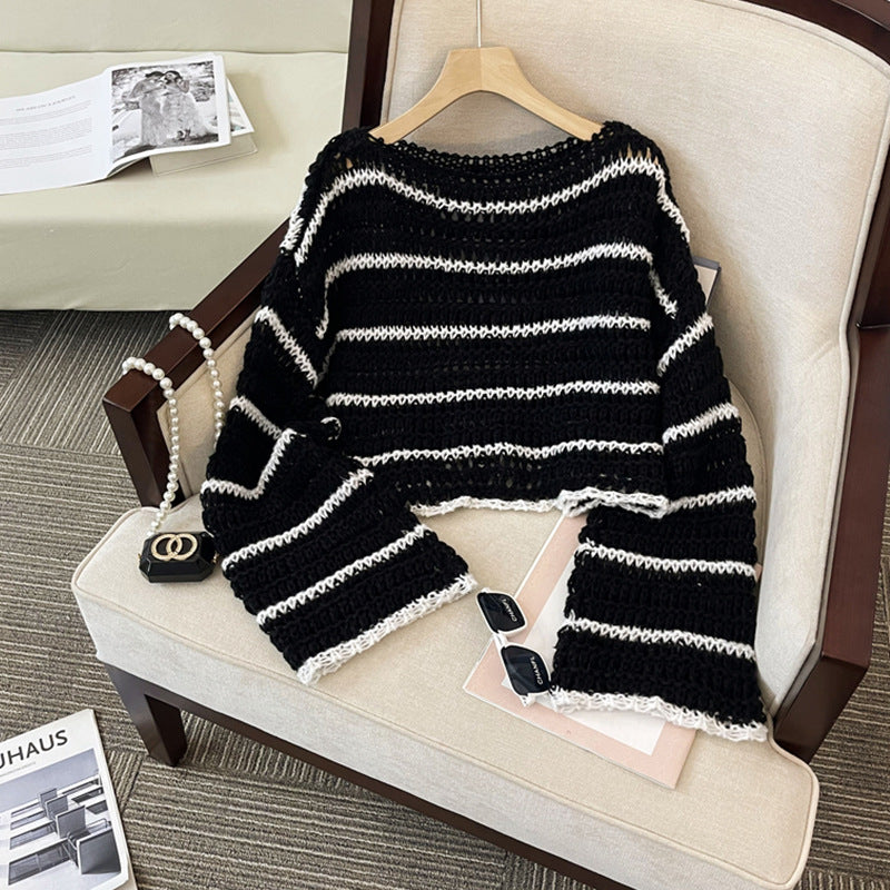 Gestreifter Strickpullover mit weiten Ärmeln – Ansicht 3