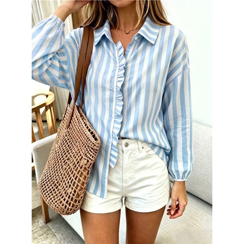 Gestreiftes Langarmshirt mit Reverskragen