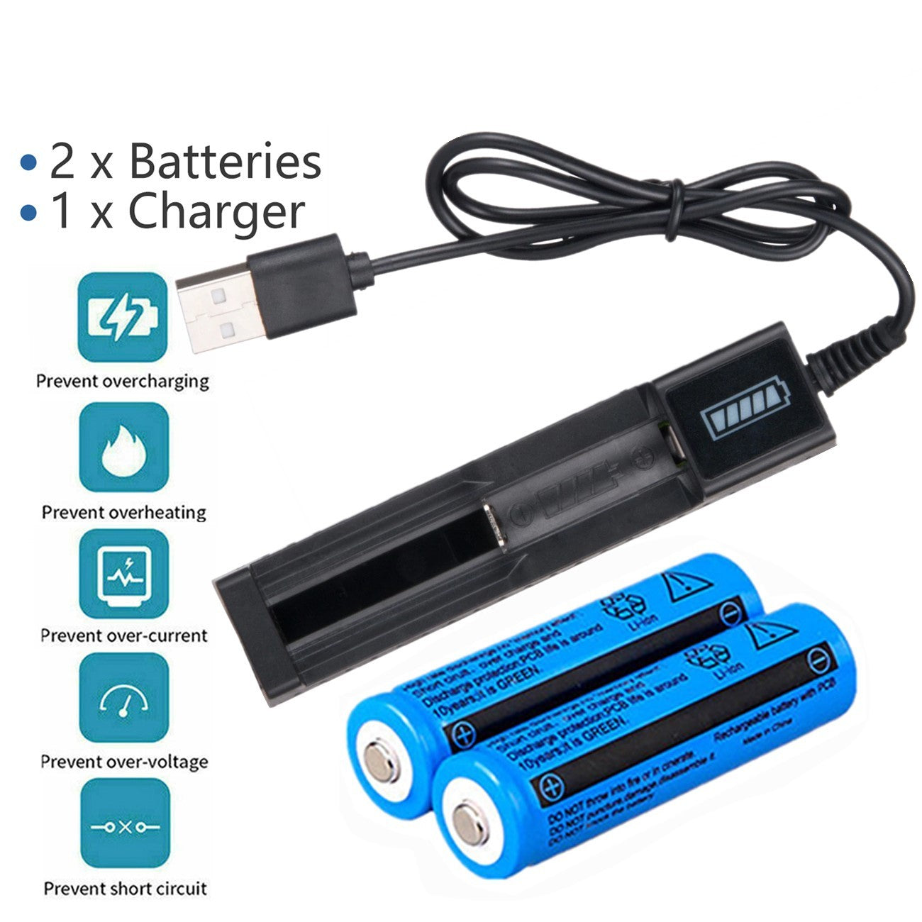 Li-ion Akku & USB-Ladegerät für Taschenlampen