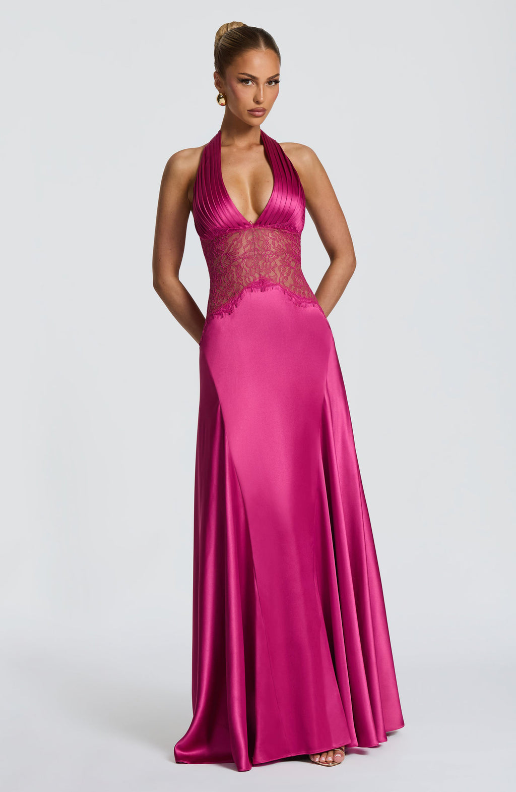 Satin-Abendkleid mit Spitze