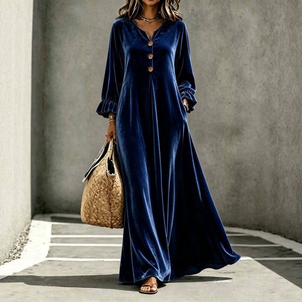 Samt-V-Ausschnitt-Kleid – Bild 11 | LuxeStyle