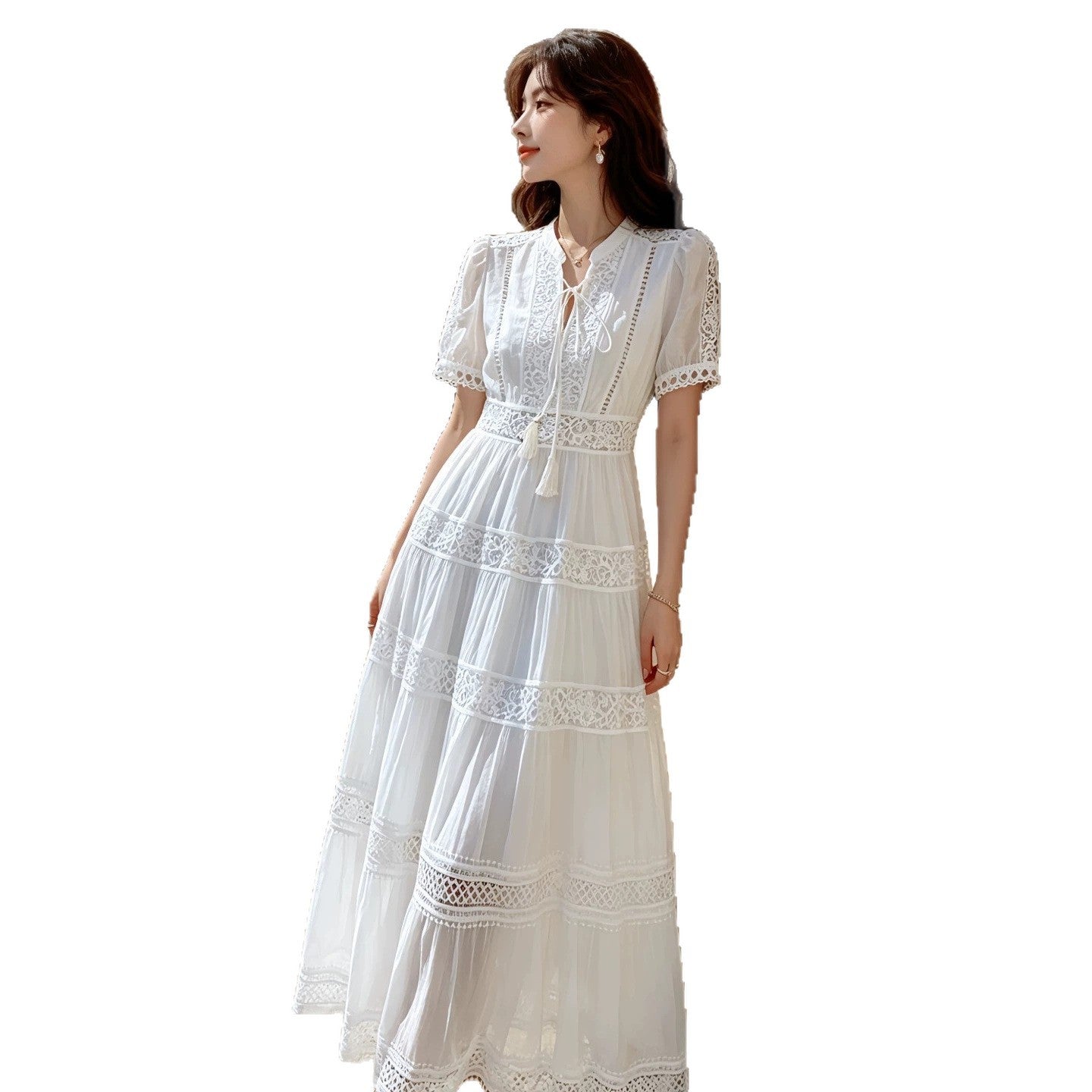 Elegantes A-Linien-Kleid mit Spitze und V-Ausschnitt