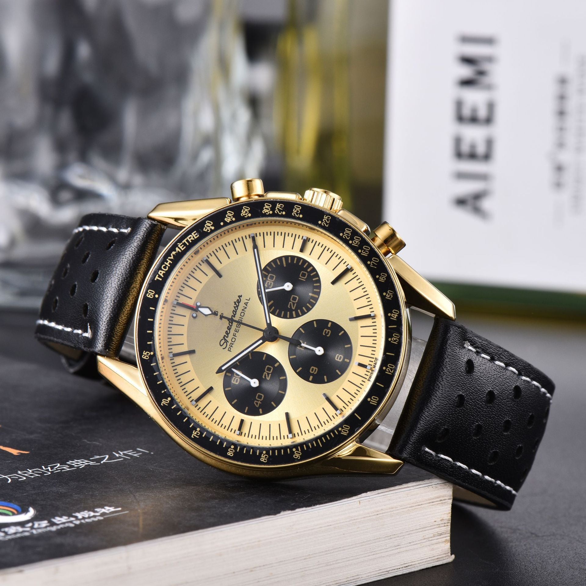 Business Herrenuhr, Lederarmband, Multifunktion