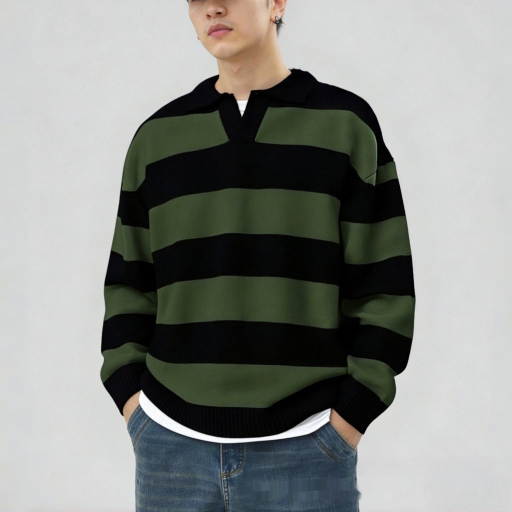 Herren V-Ausschnitt Pullover mit Kontraststreifen