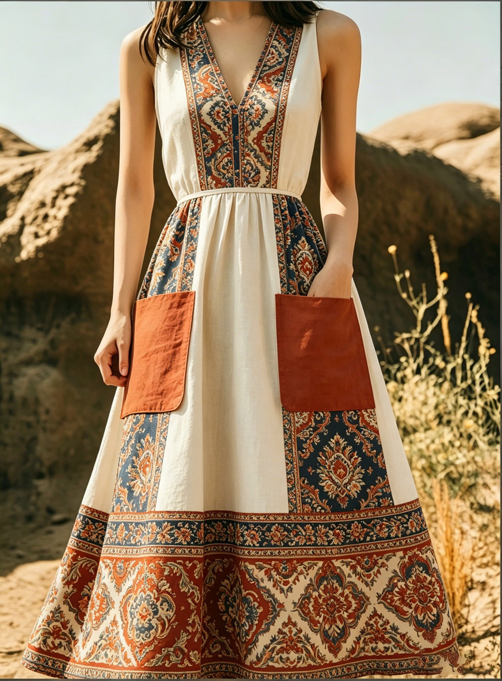 Figurbetontes A-Linien Maxikleid mit V-Ausschnitt