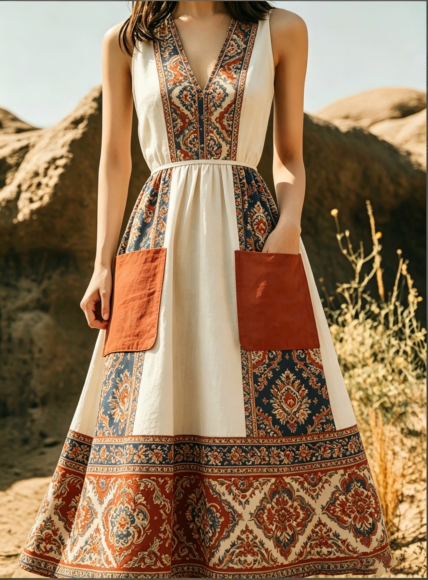Figurbetontes A-Linien Maxikleid mit V-Ausschnitt