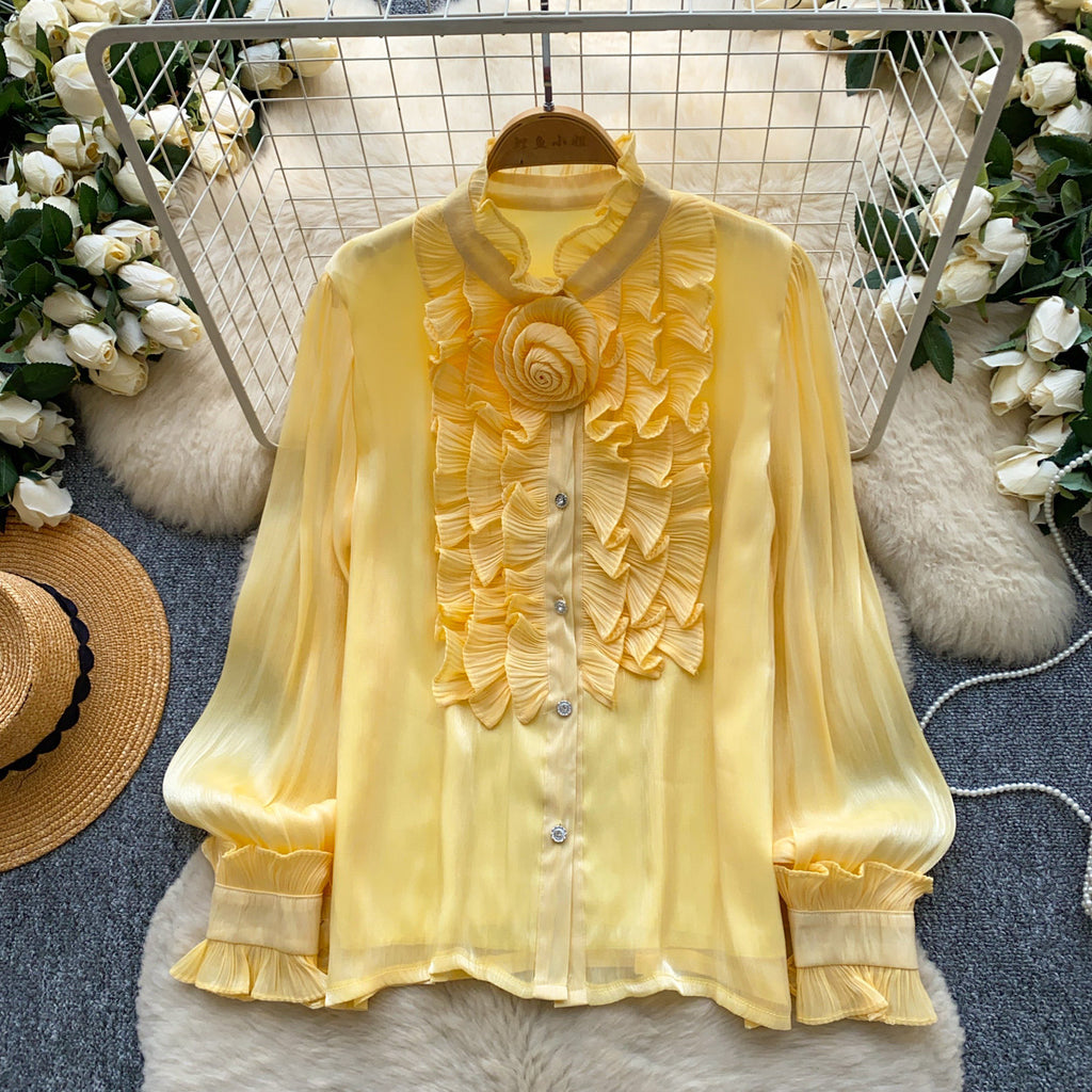 Geblümte Rüschenbluse im Lolita-Stil