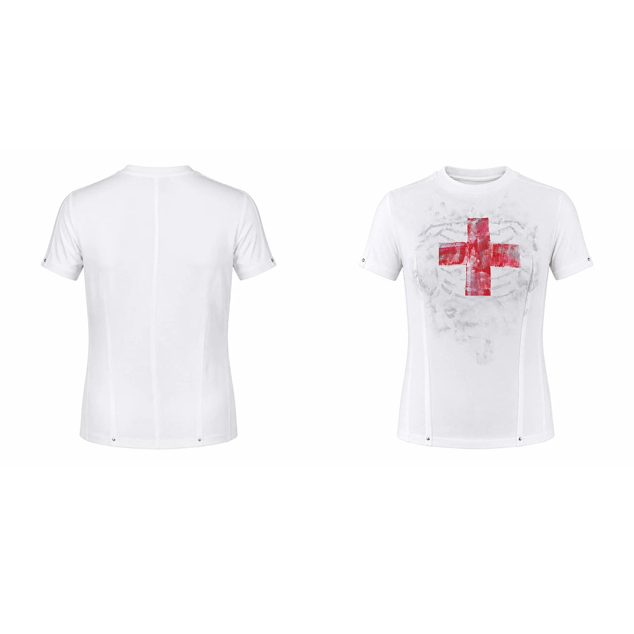 Distressed Slim Fit T-Shirt mit Kreuz-Print