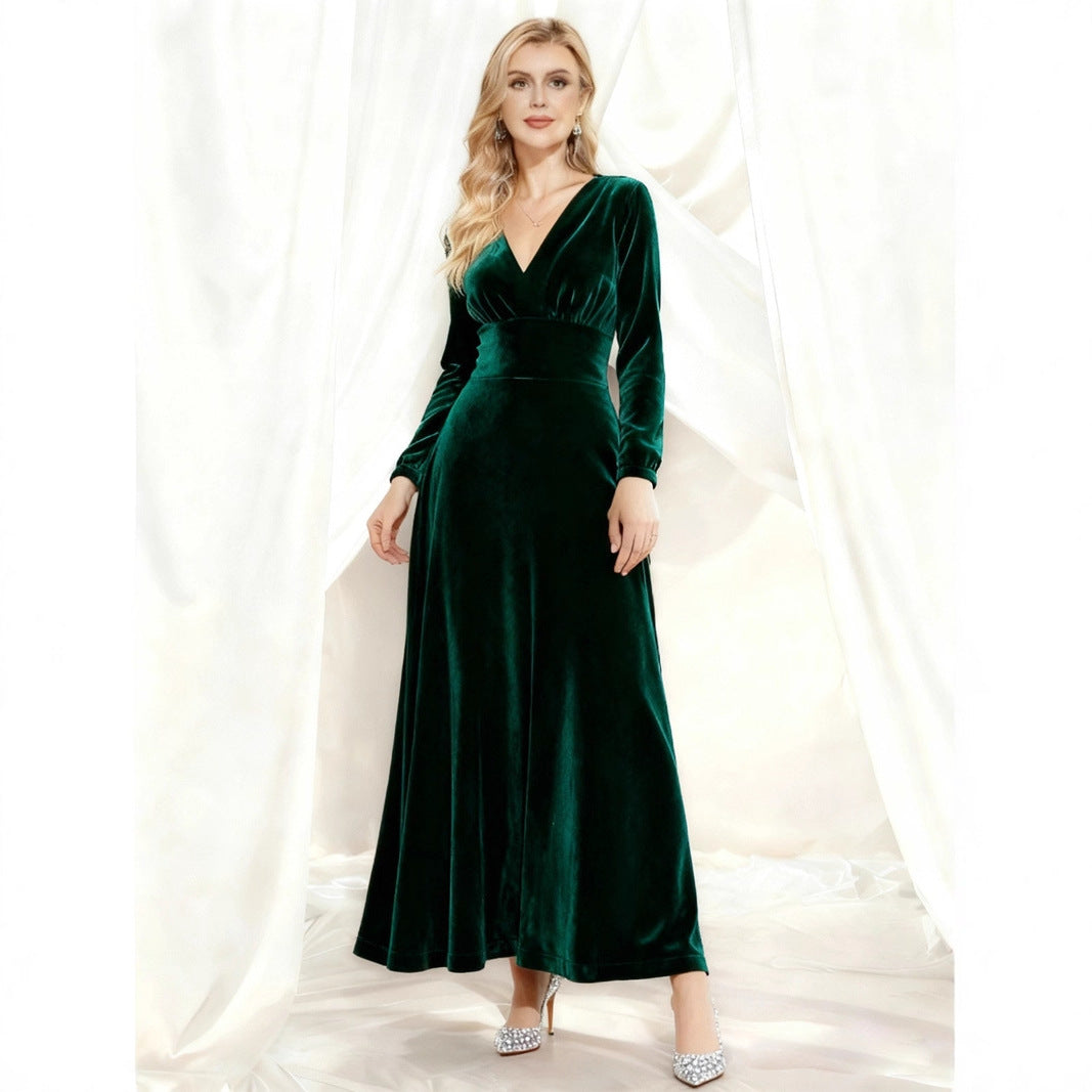 Damenkleid aus Samt mit V-Ausschnitt | LuxeStyle