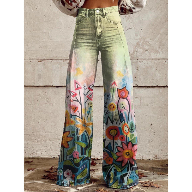 High-Waist Jeans mit weitem Bein & Print – Bild 11 | LuxeStyle