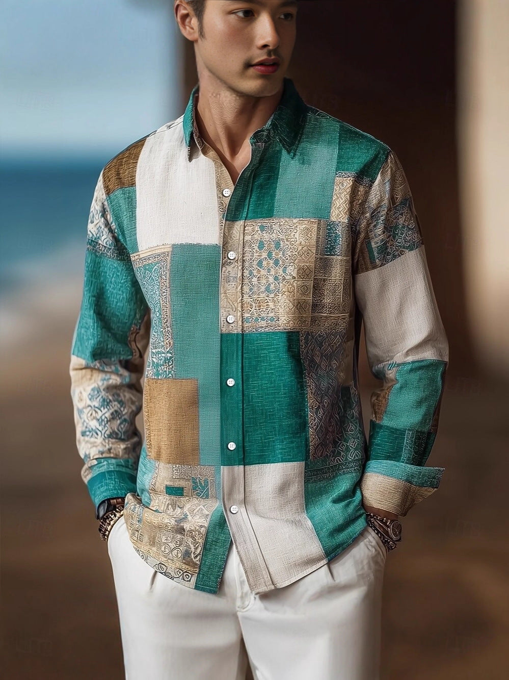 Herren Langarmshirt mit geometrischem Farbblock-Design – Bild 3 | LuxeStyle