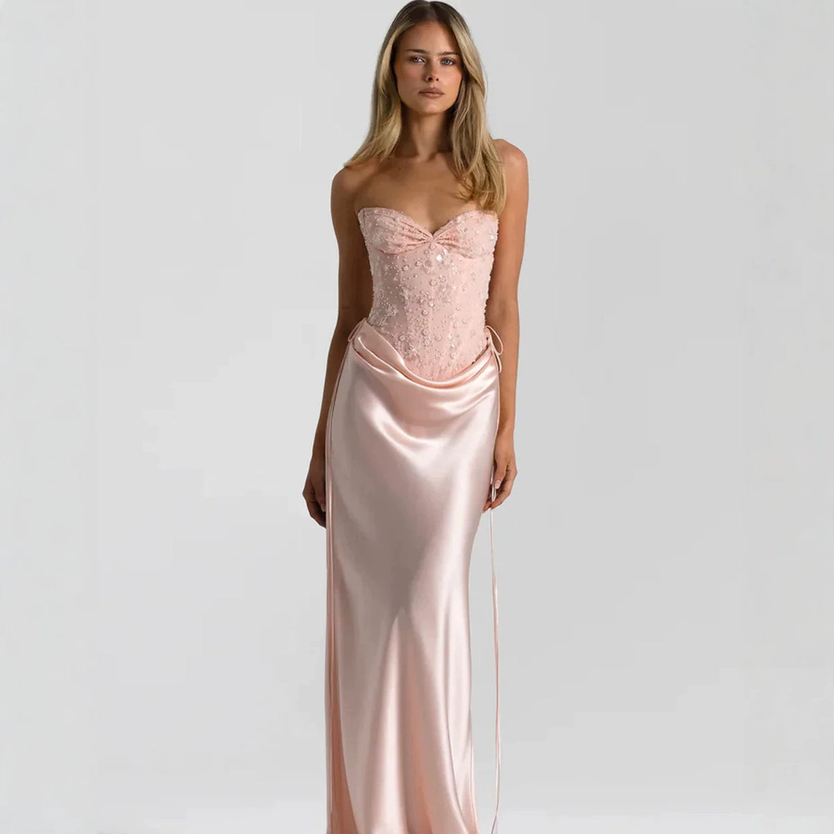 Trägerloses Pailletten-Satin Meerjungfrauen-Abendkleid – Bild 6 | LuxeStyle