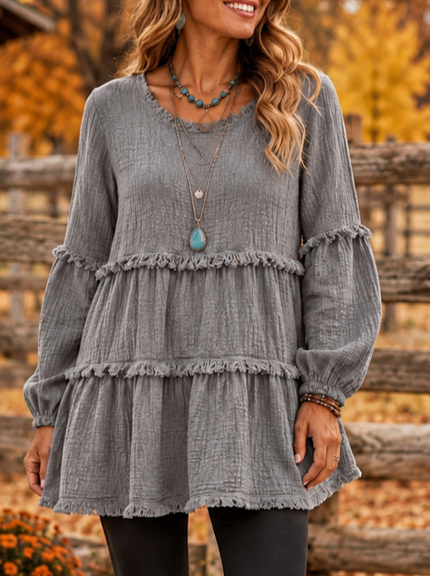 Damen Freizeit-Top mit langen Ärmeln und Paneel-Design
