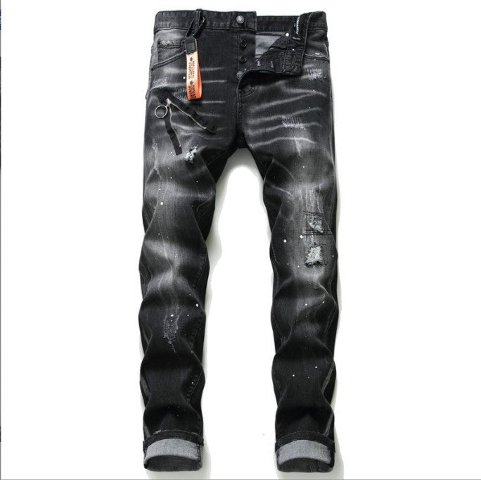 Jeans mit Reissverschluss-Details und Paint-Effekt