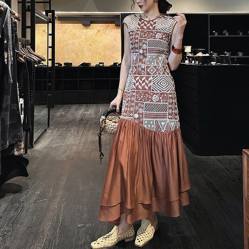 Patchwork A-Linien Jupe mit Cut-Out